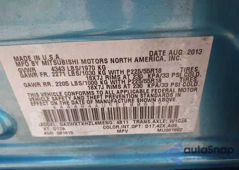 2014 Mitsubishi Outlander Sport Se из США, поврежденный, VIN 4A4AR4AU6EE006357